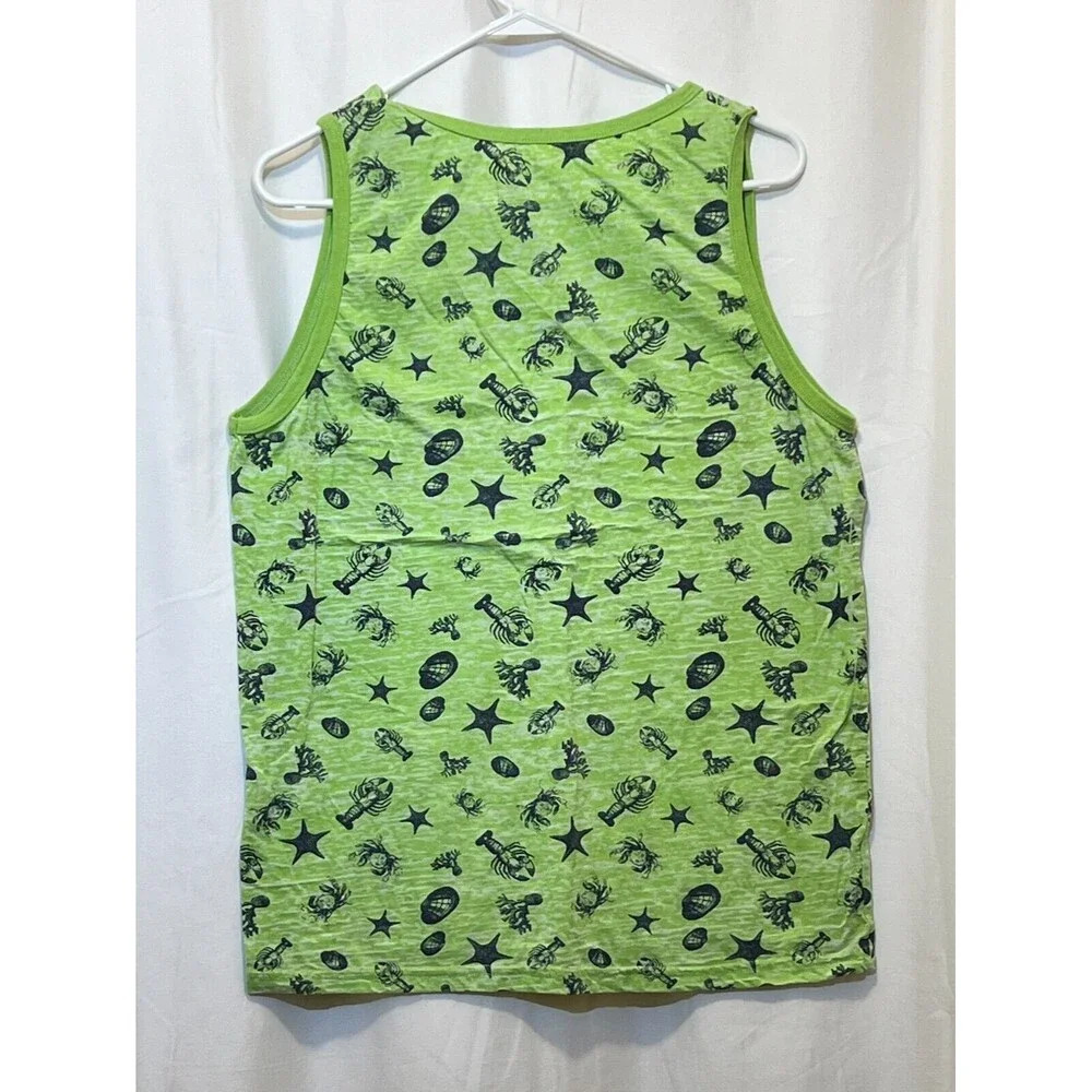 Seven Souls Tank Top Lime Green Coral Crabs Lobsters Mens Large - Picture 2 of 3